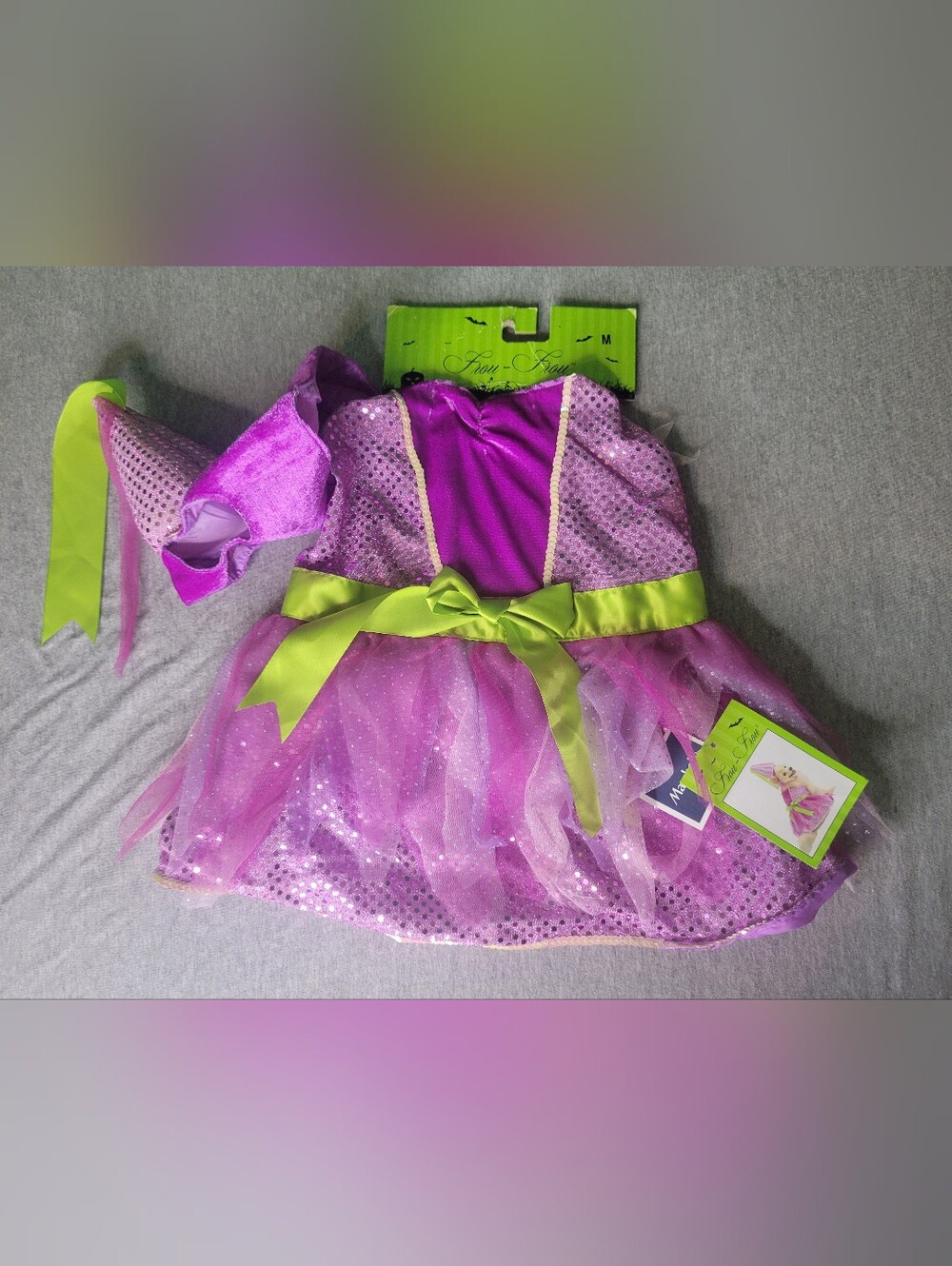 New Frou-Frou Purple Lime Satin Bow Princess Dog Dress Costume Fairy Hat Ribbon